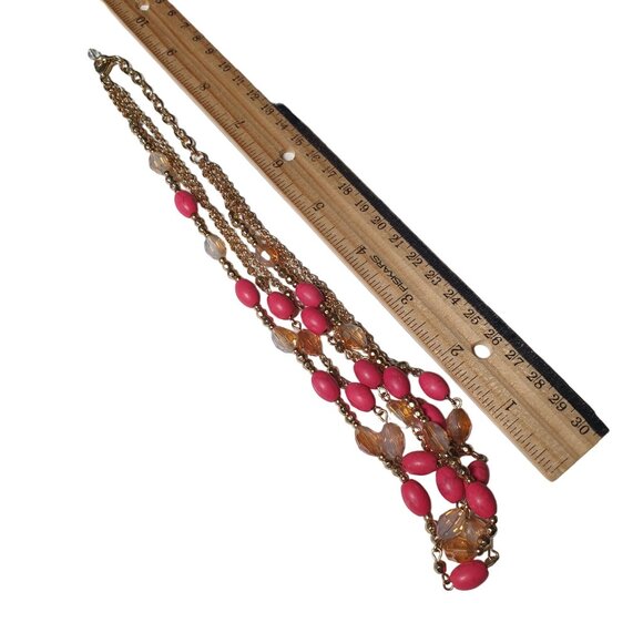 Beaded Pink Gold Women Necklace Jewelry Layered 16 to 19 Inch Neck - Picture 6 of 6